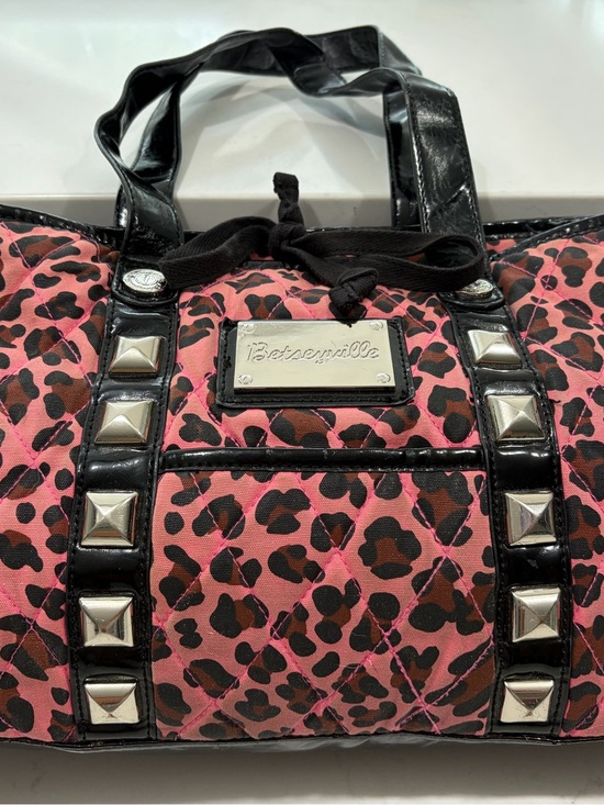 Betsey Johnson Handbags - Betsey Johnson Pink and Black Leopard Quilted Studded Tote
